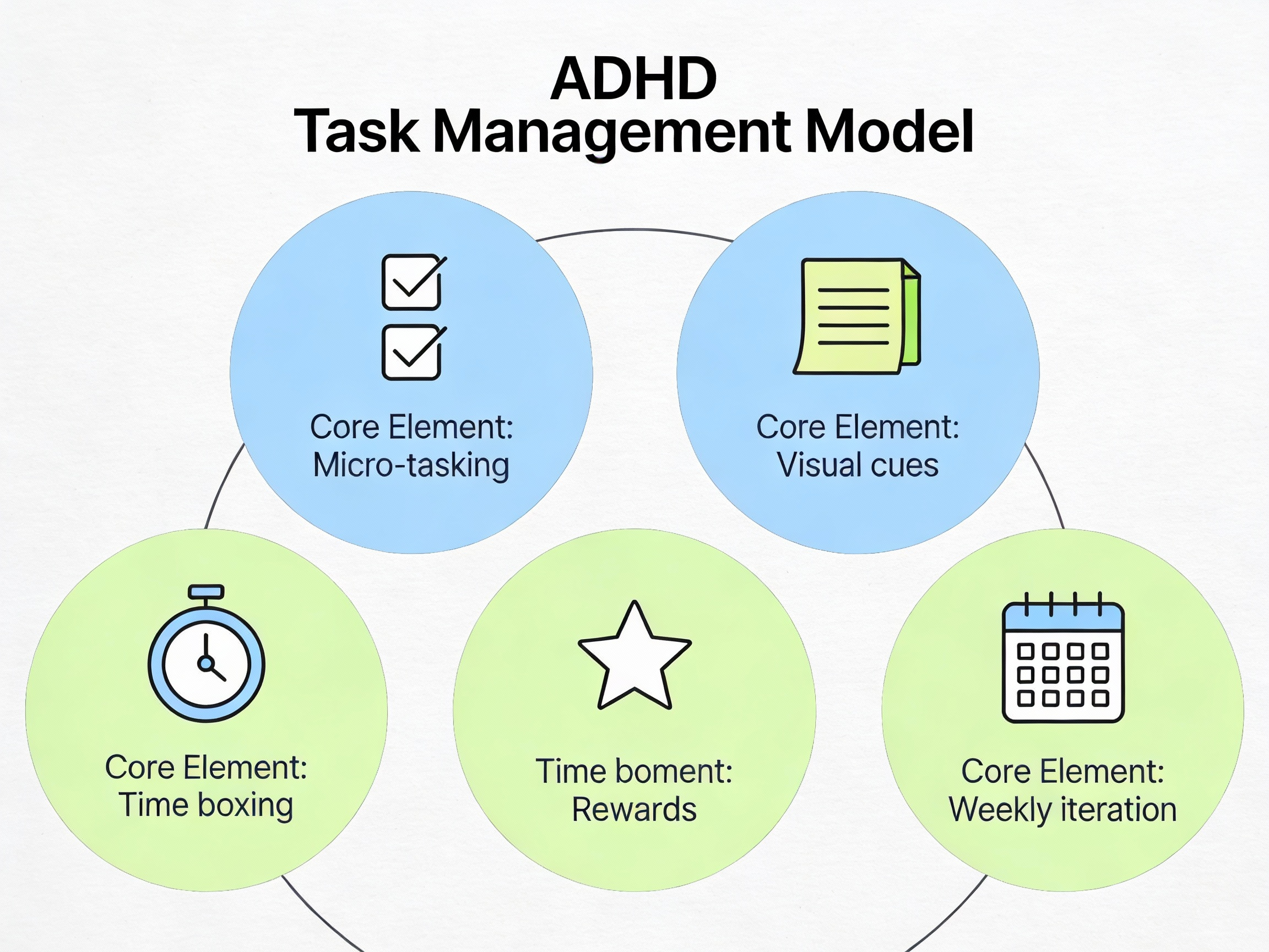 ADHD Task Management Model diagram showing 5 core elements