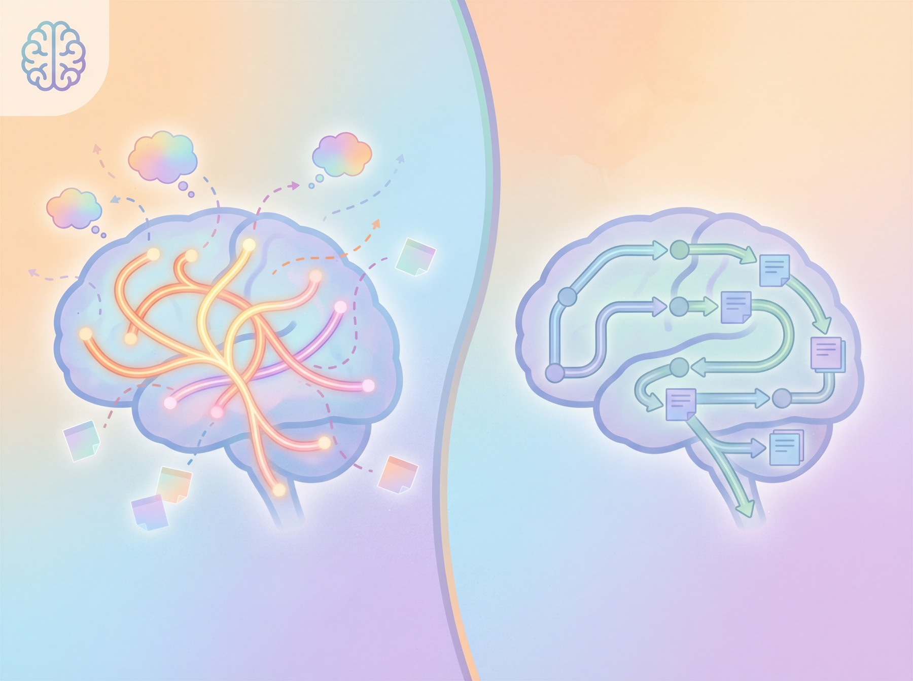 Illustration comparing ADHD brain processing vs neurotypical brain